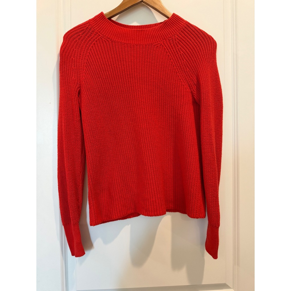 Banana Republic Red Shaker Stitch Cotton Blend Sweater Petite XS Raglan Crewneck